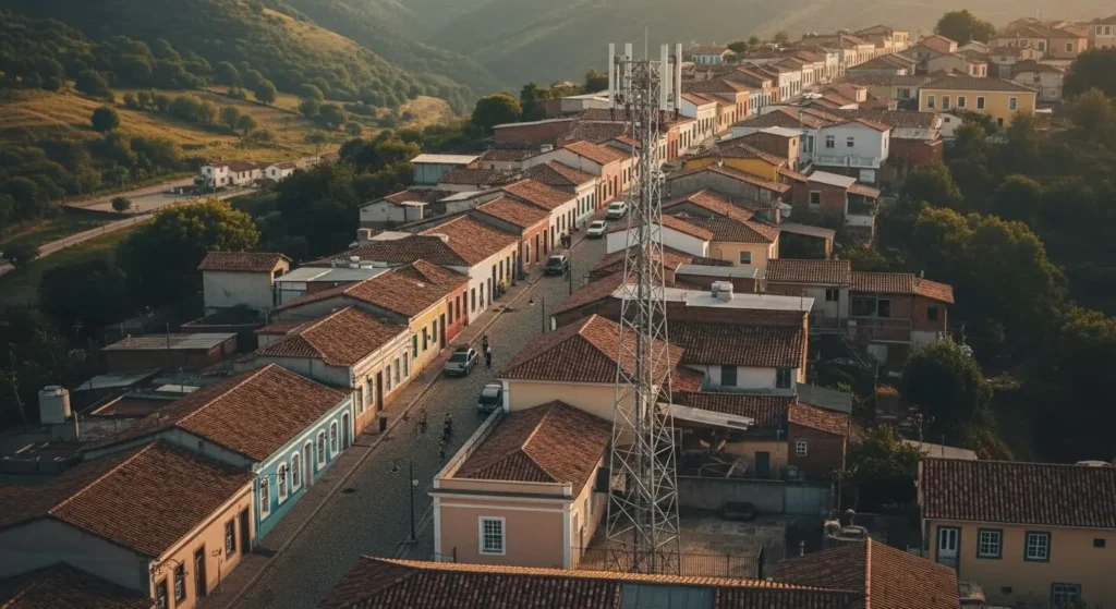 Pueblo con antena de internet