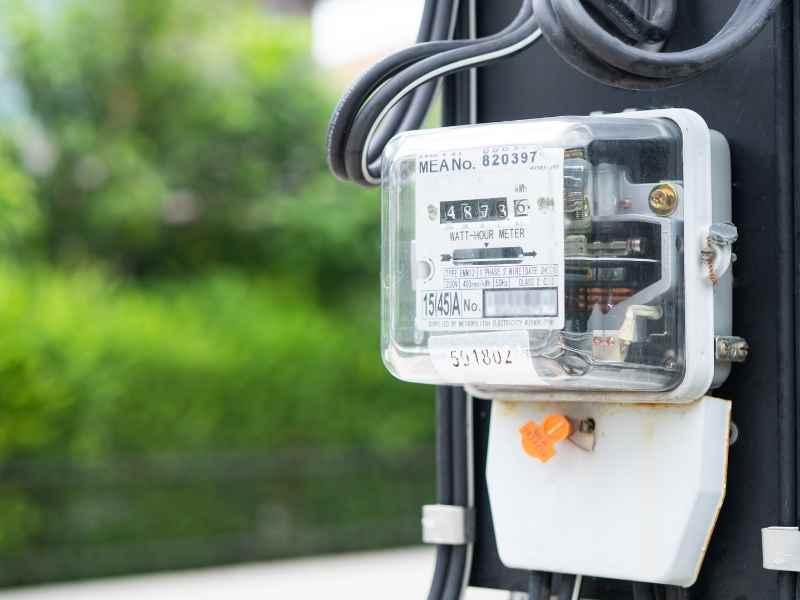 Medidor eléctrico instalado en poste para monitorear consumo y apoyar decisiones de eficiencia energética.