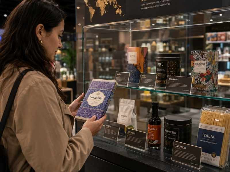 Producto guatemalteco presentado en una tienda internacional.