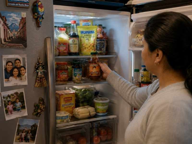 Productos guatemaltecos formando parte de la rutina diaria de una persona migrante.