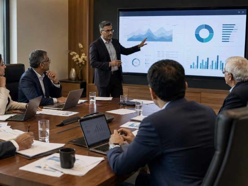 Líderes empresariales participan en una sesión de educación ejecutiva enfocada en estrategia y toma de decisiones.